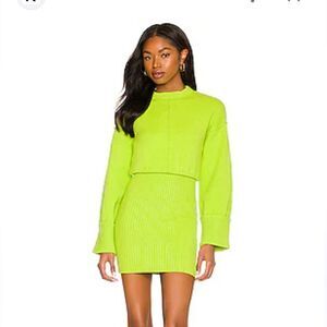 NBD Imani sweater mini dress electric green knit turtleneck neon Revolve small